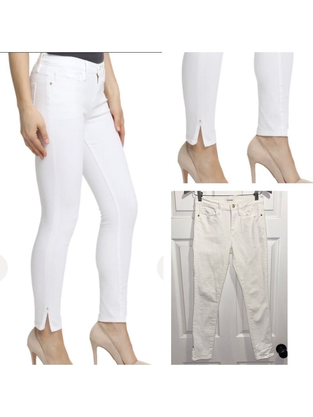 Frame Le Skinny De Jeanne Crop Ankle Slit Jeans White Split Hem Size 27